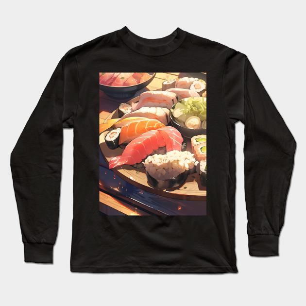 Delicous Japanese Food Sushi - Anime Wallpaper Long Sleeve T-Shirt by KAIGAME Art